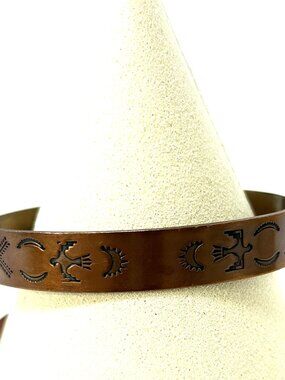 Vintage Solid Copper Southwest Bracelet Stamped Design Cuff Adjustable 14.4g